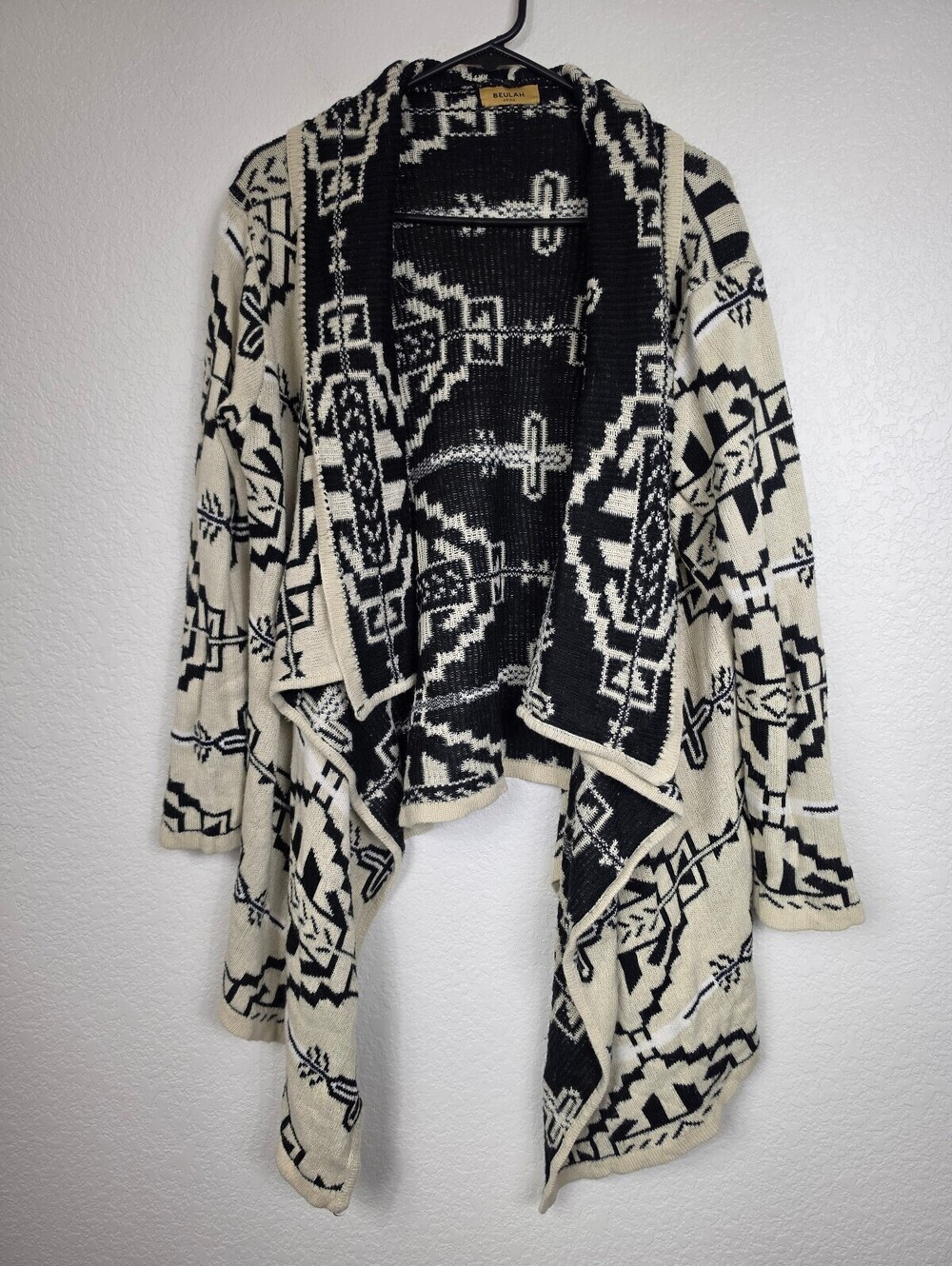 Beulah Style Black White Patterned Knit Cardigan